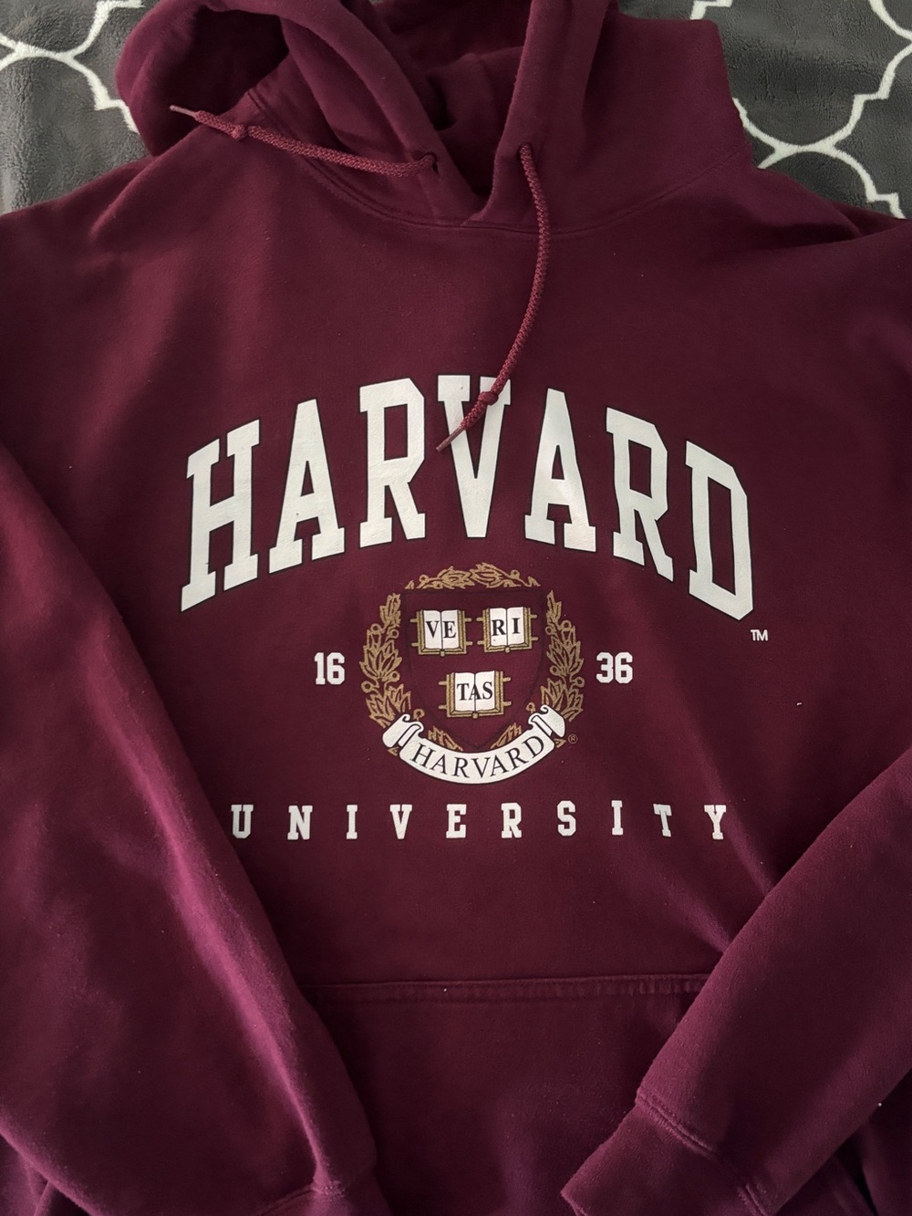 Gildan Maroon Harvard University Hoodie with White Lettering